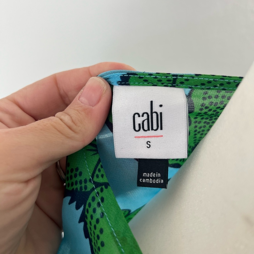 CAbi Derby Dress Light Blue & Green Flutter Sleeve True Wrap Midi Dress Small - Picture 5 of 11